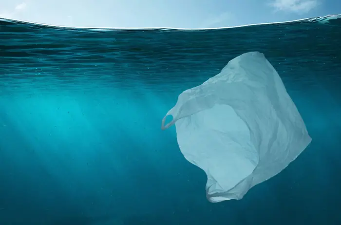 Plastic bag floating in ocean